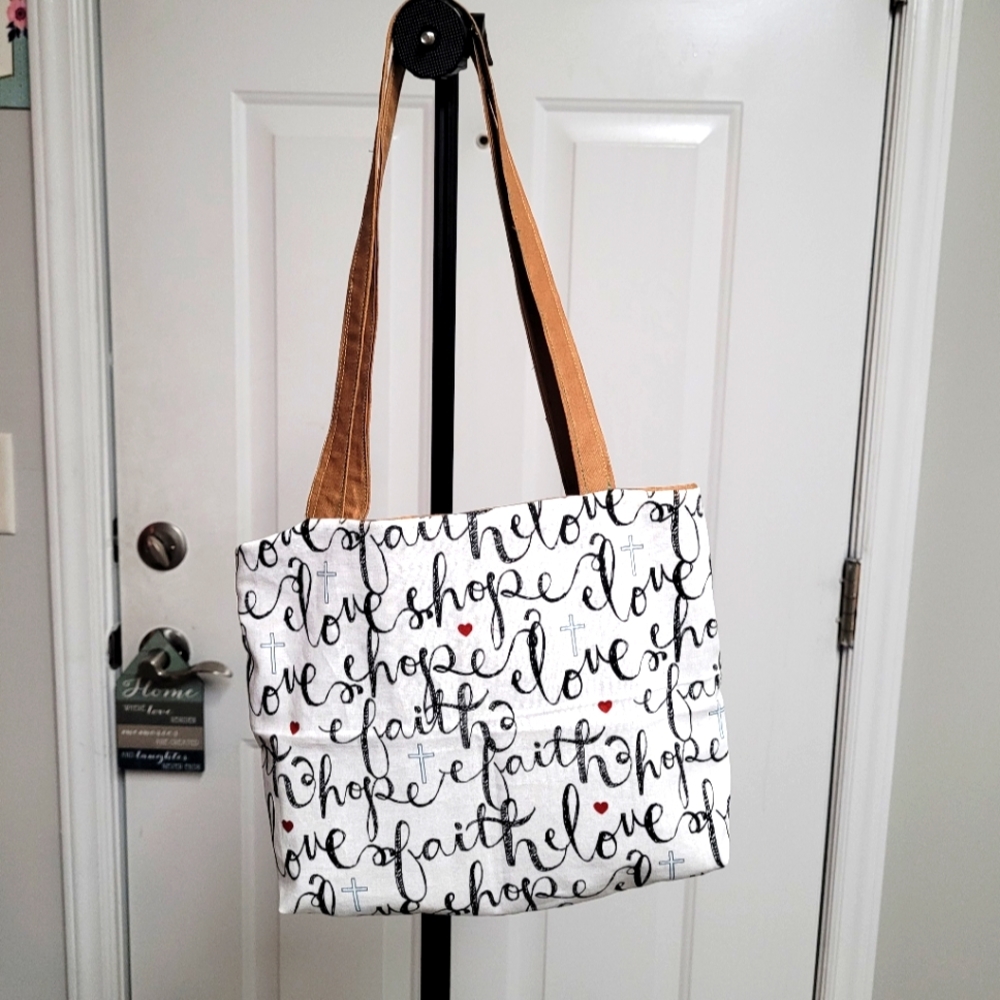 Artisan Handcrafted Faith, Hope & Love Everyday Shoulder Tote